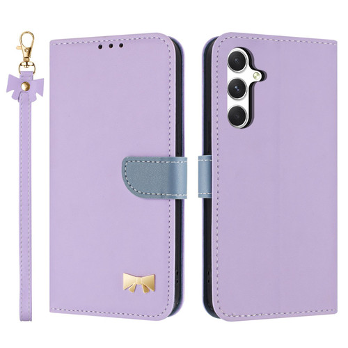 Samsung Galaxy S26+ Metal Bow Leather Phone Case with Hand Strap - Purple
