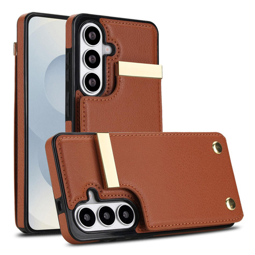 Samsung Galaxy S26+ Metal Buckle Card Slots Phone Case - Brown