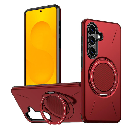 Samsung Galaxy S26+ Metal Rotation Holder MagSafe TPU Hybrid PC Phone Case - Red