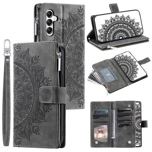 Samsung Galaxy S26+ Multi-Card Totem Zipper Leather Phone Case - Grey