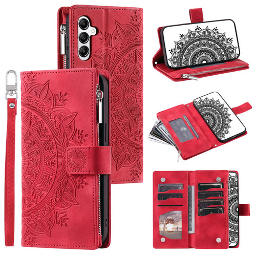 Samsung Galaxy S26+ Multi-Card Totem Zipper Leather Phone Case - Red