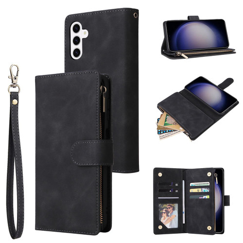 Samsung Galaxy S26+ Multifunctional Frosted Zipper Wallet Leather Phone Case - Black