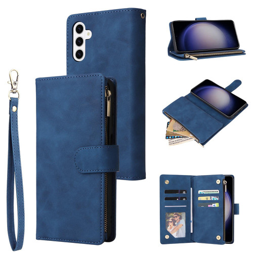 Samsung Galaxy S26+ Multifunctional Frosted Zipper Wallet Leather Phone Case - Blue