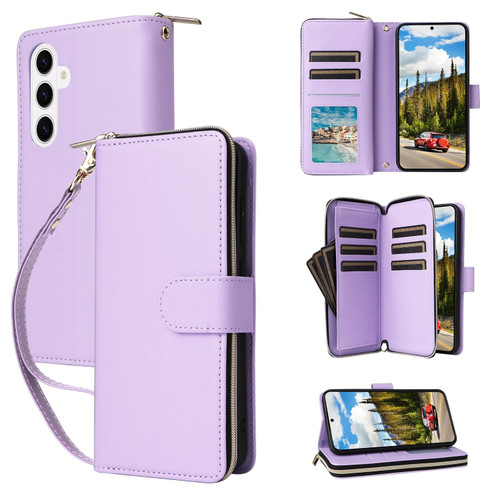 Samsung Galaxy S26+ Nine-card Slots Zipper Wallet Bag Leather Phone Case - Purple