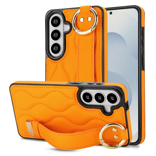 Samsung Galaxy S26+ Non-slip Full Coverage Ring PU Phone Case with Wristband - Orange