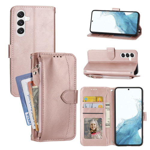 Samsung Galaxy S26+ Oil Skin Zipper Wallet Leather Phone Case - Rose Gold
