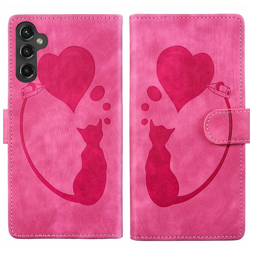 Samsung Galaxy S26+ Pen Heart Cat Embossed Leather Phone Case - Pink