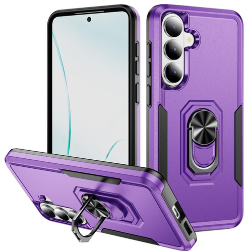 Samsung Galaxy S26+ Pioneer Armor Heavy Duty PC Hybrid TPU Phone Case with Holder - Purple+Black