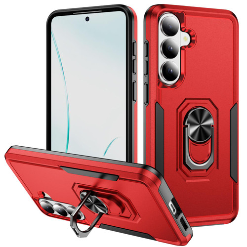 Samsung Galaxy S26+ Pioneer Armor Heavy Duty PC Hybrid TPU Phone Case with Holder - Red+Black