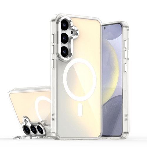 Samsung Galaxy S26+ Plating Gradient Discolor MagSafe Phone Case with Holder - White