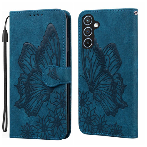 Samsung Galaxy S26+ Retro Skin Feel Butterflies Embossing Horizontal Flip Leather Phone Case - Blue
