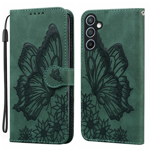 Samsung Galaxy S26+ Retro Skin Feel Butterflies Embossing Horizontal Flip Leather Phone Case - Green
