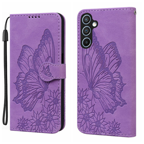 Samsung Galaxy S26+ Retro Skin Feel Butterflies Embossing Horizontal Flip Leather Phone Case - Purple