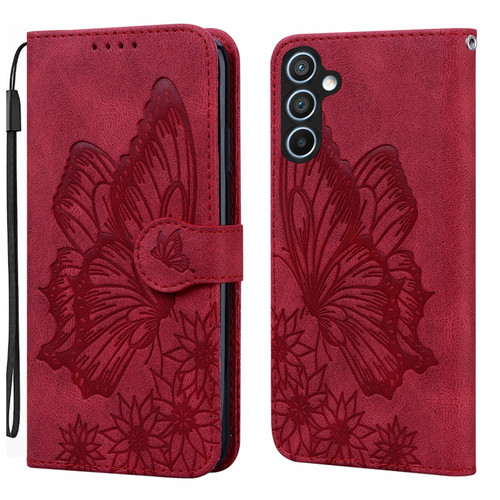 Samsung Galaxy S26+ Retro Skin Feel Butterflies Embossing Horizontal Flip Leather Phone Case - Red