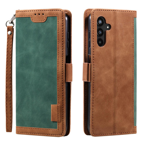 Samsung Galaxy S26+ Retro Splicing Horizontal Flip Leather Phone Case - Green