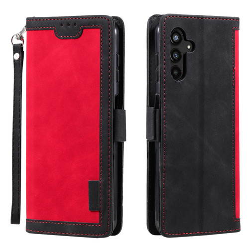 Samsung Galaxy S26+ Retro Splicing Horizontal Flip Leather Phone Case - Red