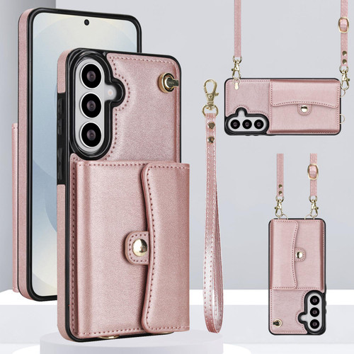 Samsung Galaxy S26+ RFID Card Slot Phone Case with Long Lanyard - Rose Gold