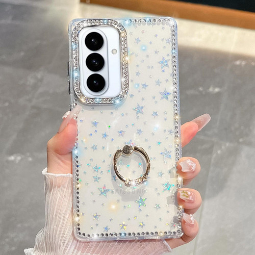 Samsung Galaxy S26+ Rhinestone Glitter TPU Ring Holder Anti-fall Phone Case - Transparent Stars