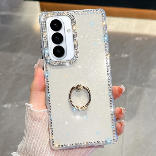 Samsung Galaxy S26+ Rhinestone Glitter TPU Ring Holder Anti-fall Phone Case - White