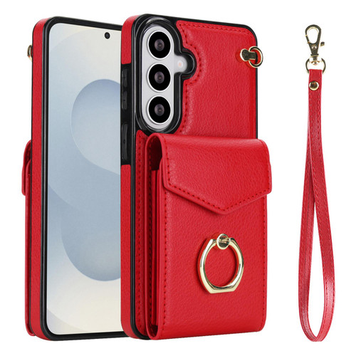 Samsung Galaxy S26+ Ring Holder RFID Card Slot Phone Case - Red