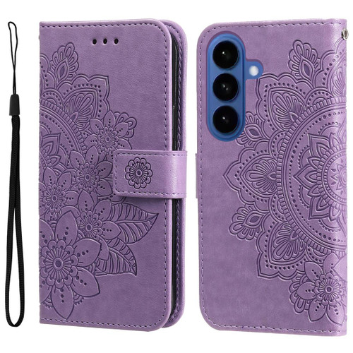 Samsung Galaxy S26+ Seven-petal Flowers Embossing Leather Phone Case - Light Purple