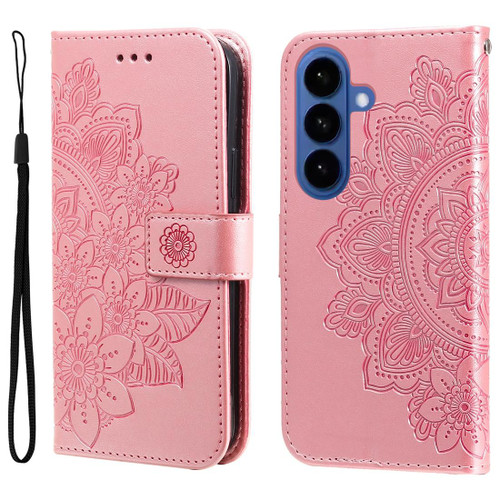Samsung Galaxy S26+ Seven-petal Flowers Embossing Leather Phone Case - Rose Gold