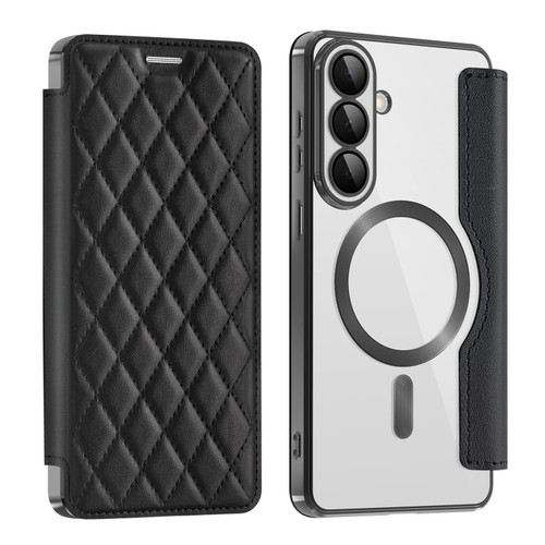 Samsung Galaxy S26+ Shield MagSafe RFID Anti-theft Rhombus Leather Phone Case - Black