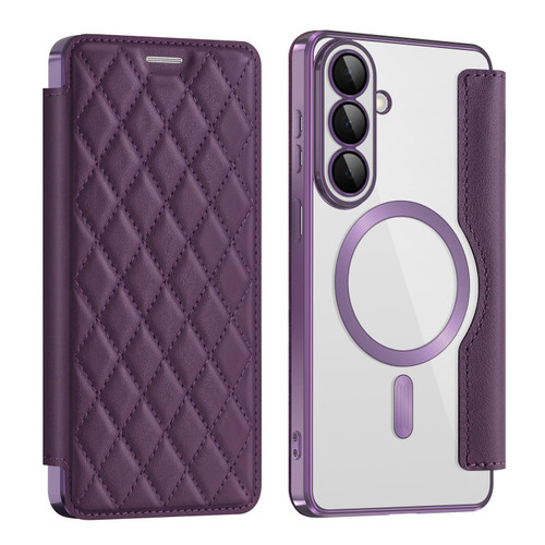 Samsung Galaxy S26+ Shield MagSafe RFID Anti-theft Rhombus Leather Phone Case - Purple