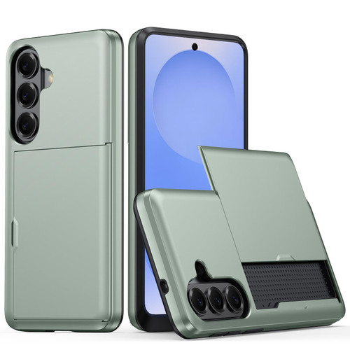 Samsung Galaxy S26+ Shockproof Armor Phone Case with Card Slot - Dark Green