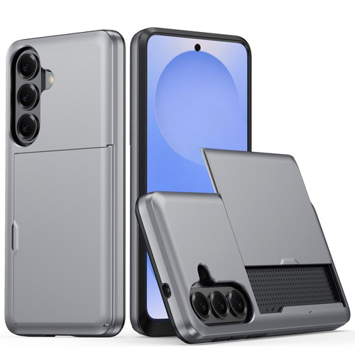 Samsung Galaxy S26+ Shockproof Armor Phone Case with Card Slot - Grey