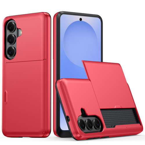 Samsung Galaxy S26+ Shockproof Armor Phone Case with Card Slot - Red