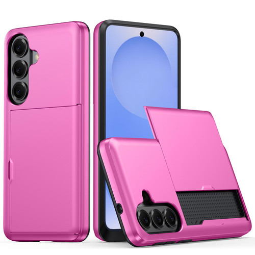 Samsung Galaxy S26+ Shockproof Armor Phone Case with Card Slot - Rose Red