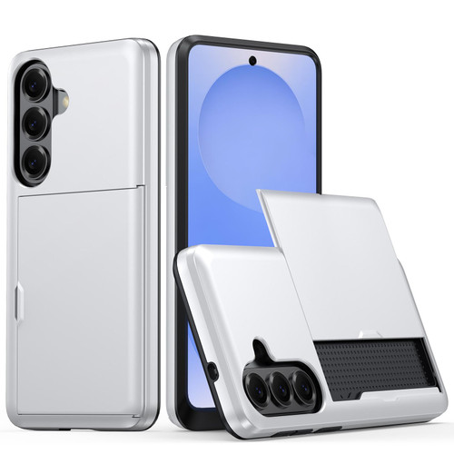 Samsung Galaxy S26+ Shockproof Armor Phone Case with Card Slot - Silver