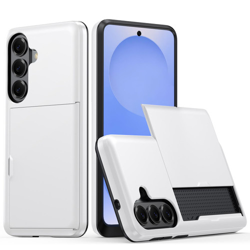 Samsung Galaxy S26+ Shockproof Armor Phone Case with Card Slot - White