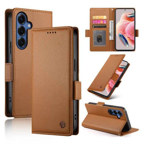 Samsung Galaxy S26+ Side Buckle Magnetic Frosted Leather Phone Case - Brown