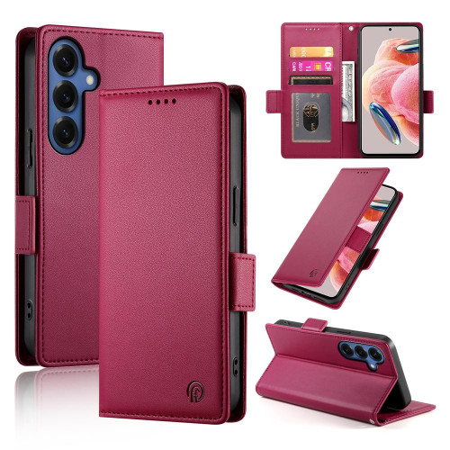 Samsung Galaxy S26+ Side Buckle Magnetic Frosted Leather Phone Case - Wine Red