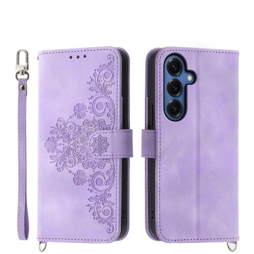 Samsung Galaxy S26+ Skin Feel Flowers Embossed Wallet Leather Phone Case - Purple