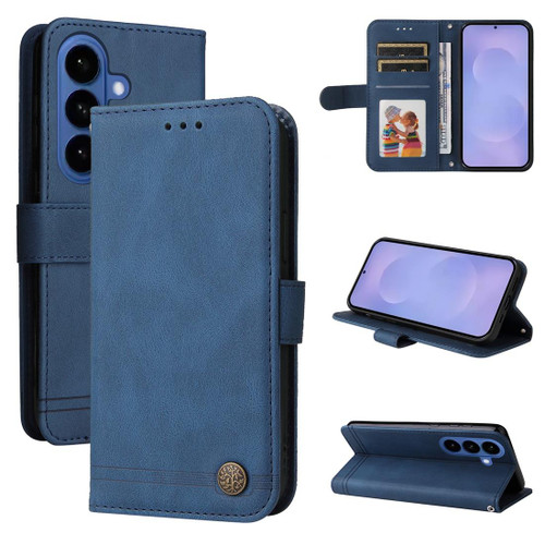 Samsung Galaxy S26+ Skin Feel Life Tree Metal Button Leather Phone Case - Blue