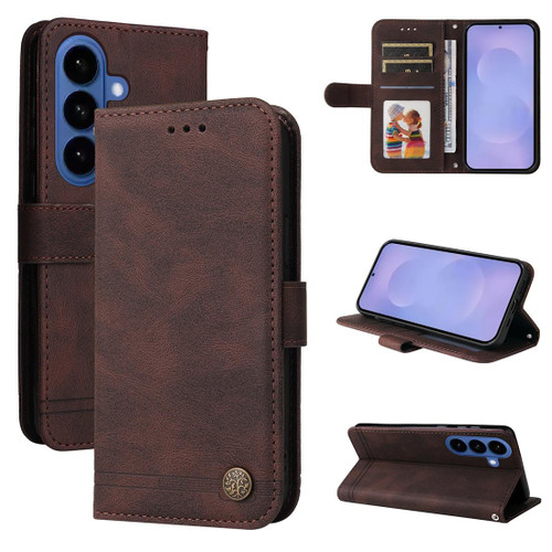 Samsung Galaxy S26+ Skin Feel Life Tree Metal Button Leather Phone Case - Brown