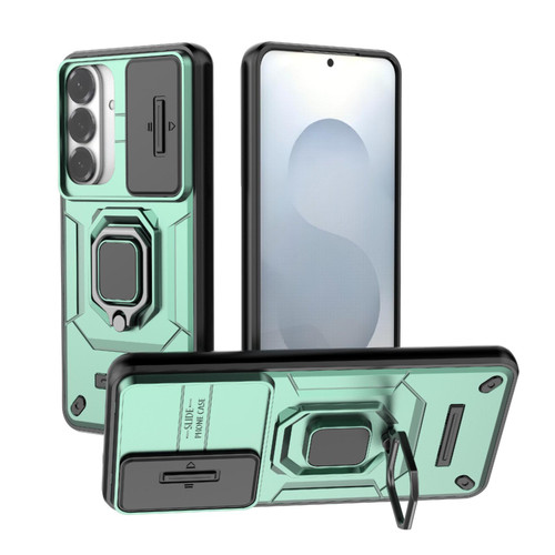 Samsung Galaxy S26+ Sliding Camshield TPU + PC Shockproof Phone Case with Holder - Green