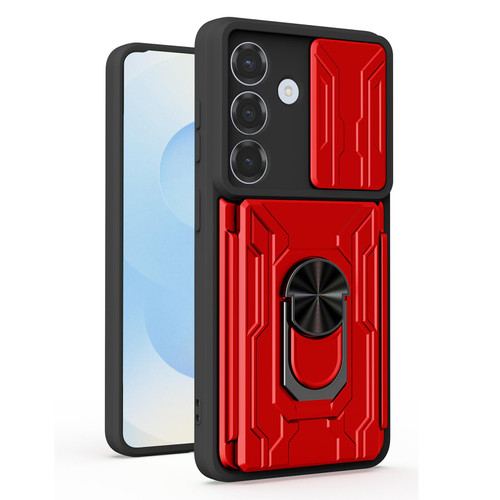 Samsung Galaxy S26+ Sliding Camshield TPU+PC Phone Case with Card Slot - Red