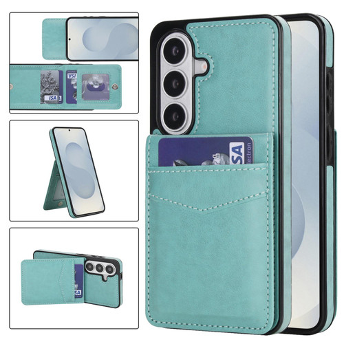 Samsung Galaxy S26+ Solid Color Card Slots Bracket PU Phone Case - Mint Green