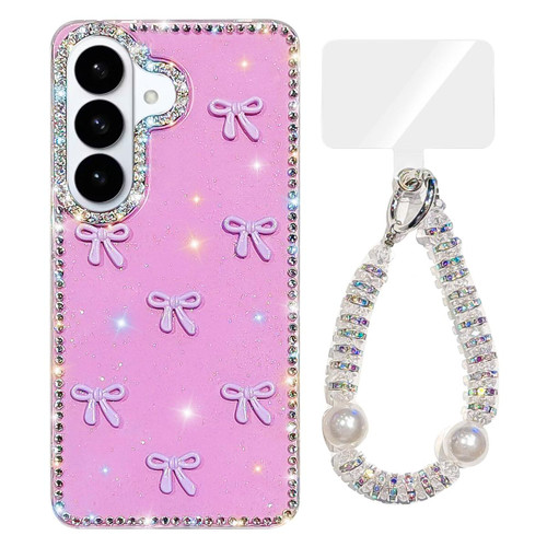 Samsung Galaxy S26+ Sparkling IMD Colorful Bow Phone Case with Bracelet - Glitter Light Purple