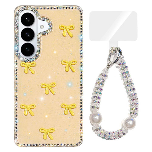 Samsung Galaxy S26+ Sparkling IMD Colorful Bow Phone Case with Bracelet - Glitter Light Yellow