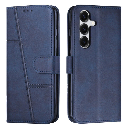 Samsung Galaxy S26+ Stitching Calf Texture Buckle Leather Phone Case - Blue