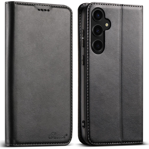 Samsung Galaxy S26+ Suteni Calf Texture Horizontal Flip Leather Phone Case - Black
