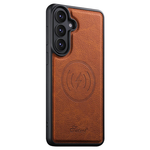 Samsung Galaxy S26+ Suteni H17 Litchi Texture Leather MagSafe Detachable Wallet Phone Case - Khaki