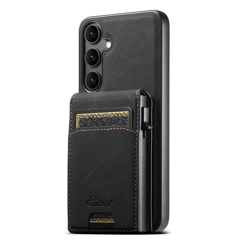 Samsung Galaxy S26+ Suteni H19 Litchi Texture 2-in-1 MagSafe Removable Card Case Back Phone Case - Black