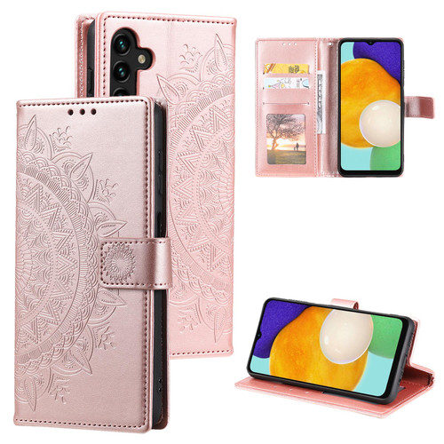 Samsung Galaxy S26+ Totem Flower Embossed Leather Phone Case with Lanyard - Rose Gold