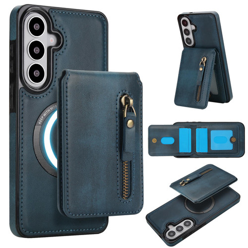 Samsung Galaxy S26+ Zipper Wallet Split MagSafe Leather Back Phone Case - Blue